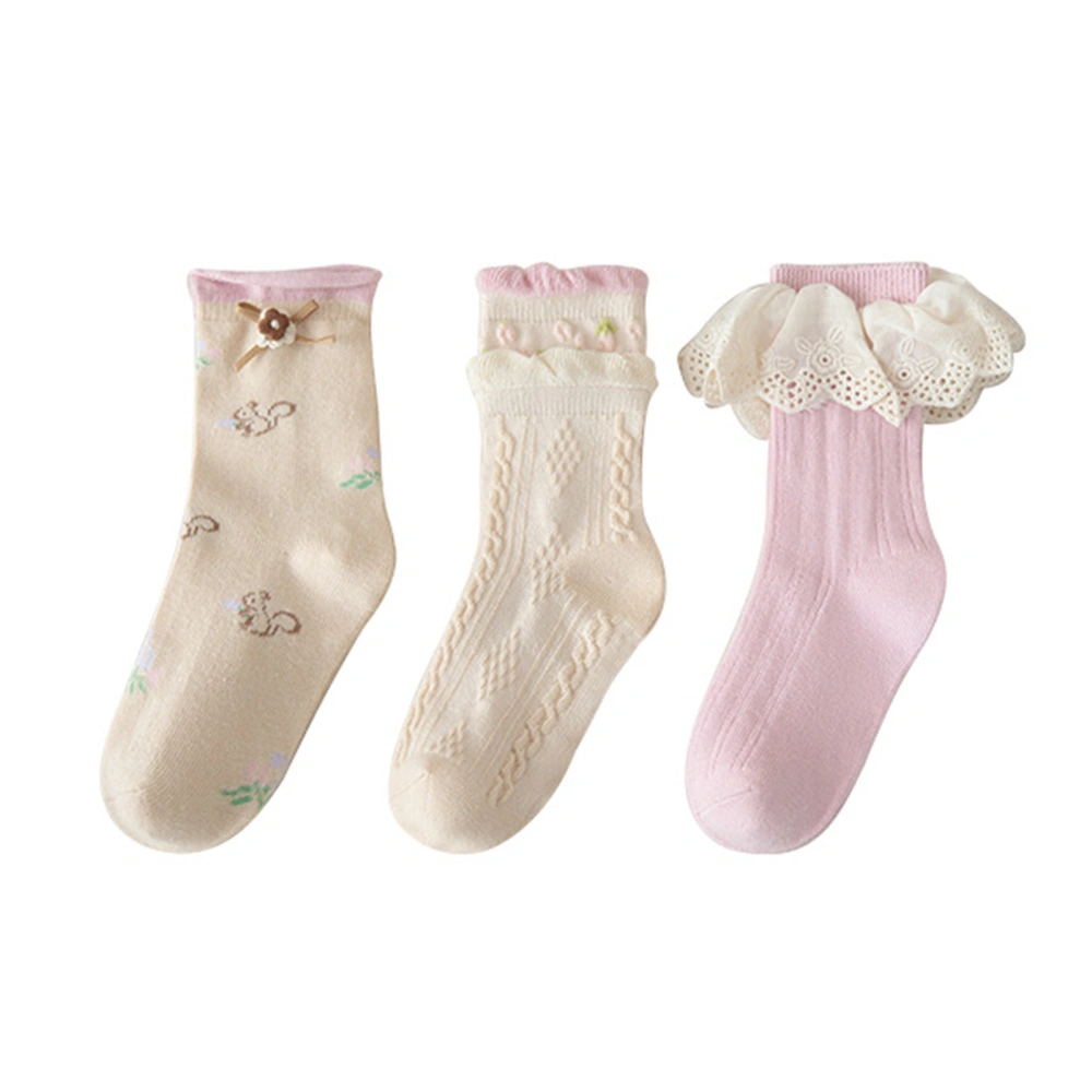 Baby Girls Socks Set 3 Pair Cute Lace Ruffle Dress Crew Walking Socks