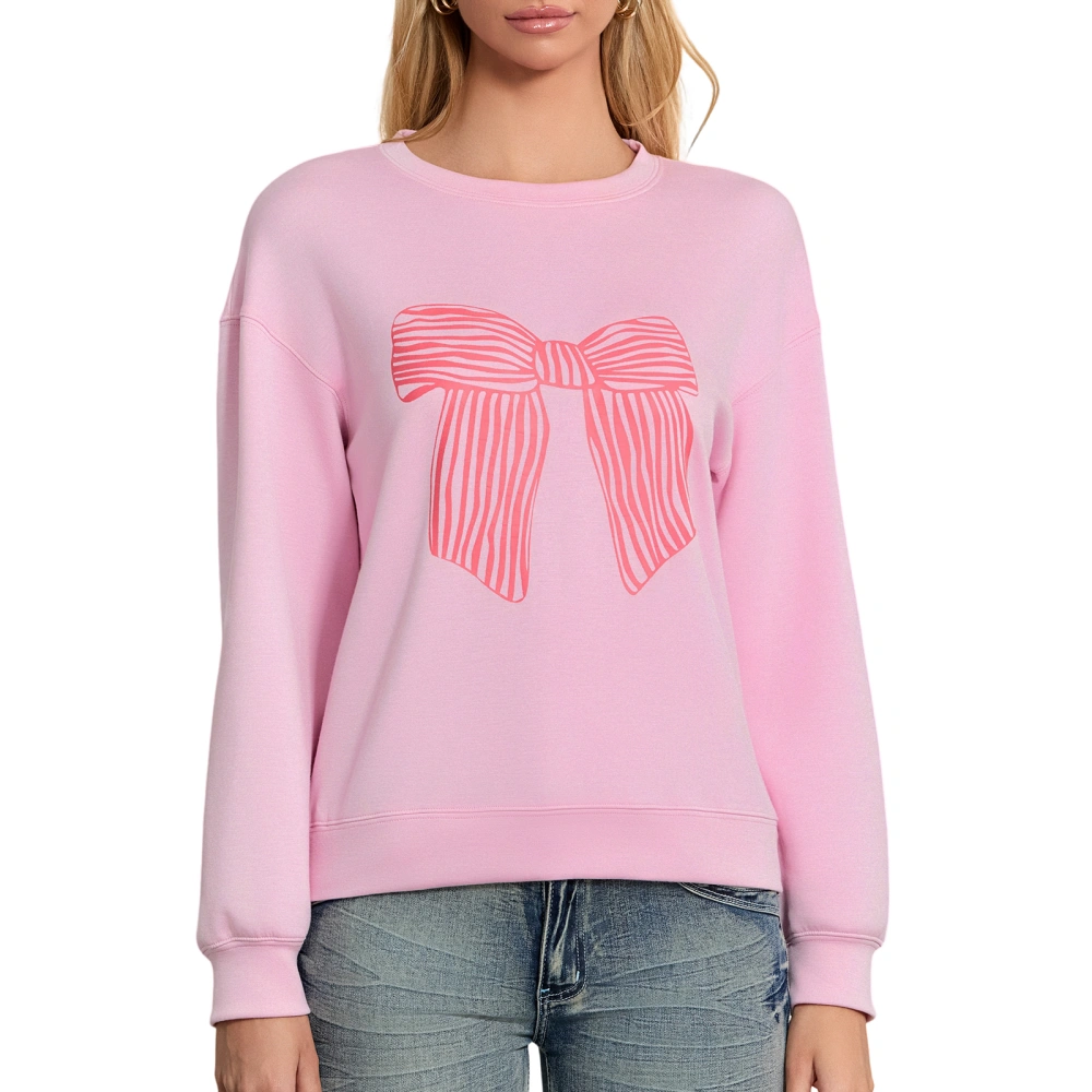 Women's Bow Printing Sweatshirt Long Sleeve Round Neck Oversized Tops