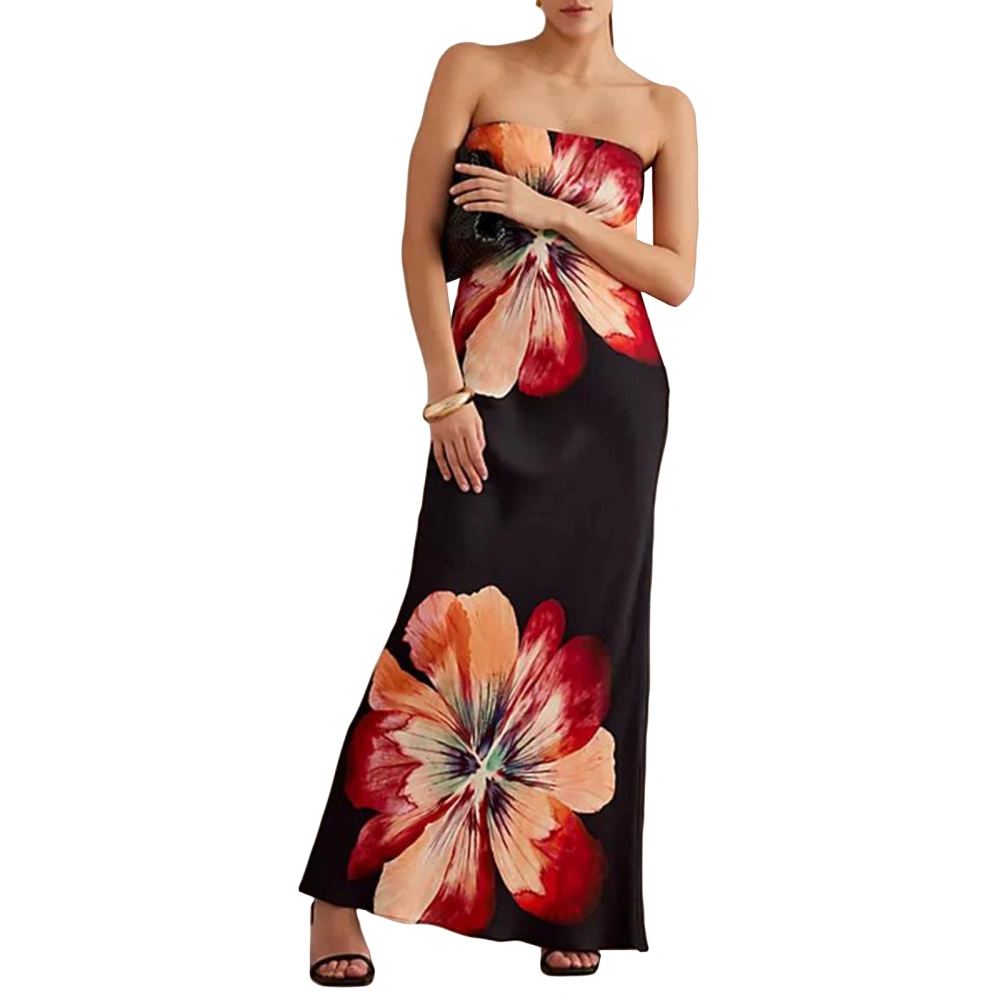 Women Strapless Tube Dress Summer Floral Print Backless Party Dress 