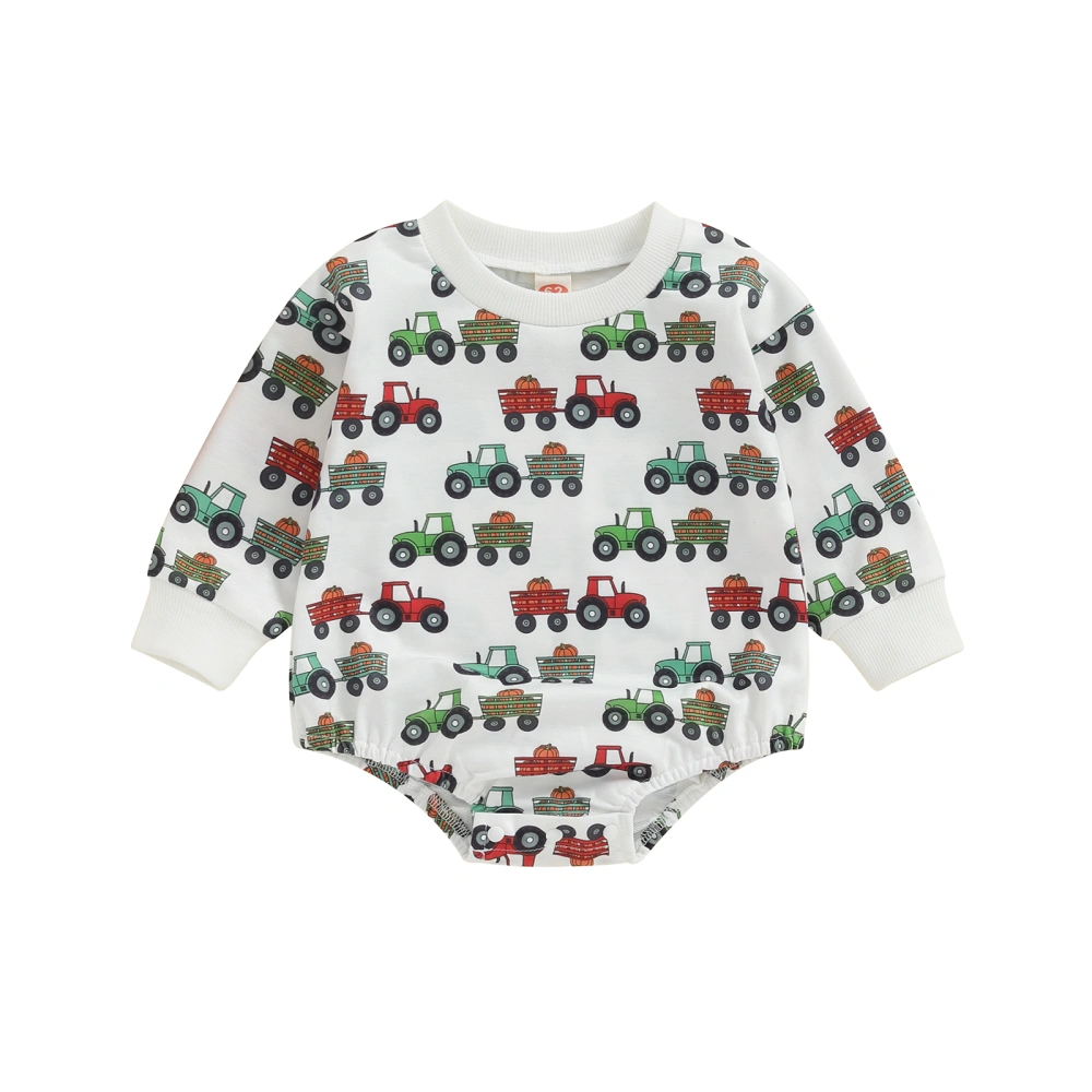 Baby Sweatshirt Romper Tractor Print Long Sleeve Jumpsuit for Fall