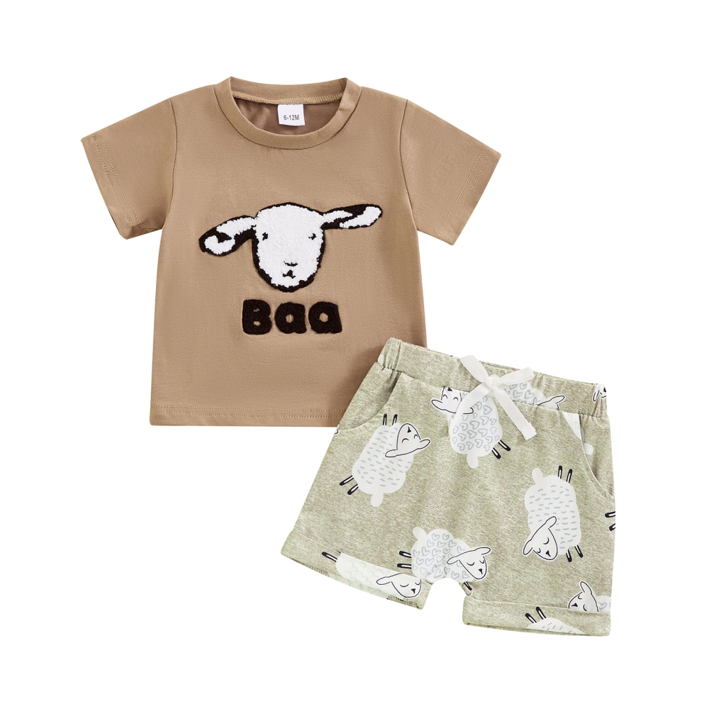 Boys Summer Outfits Sheep Embroidery Short Sleeve T-Shirt Shorts