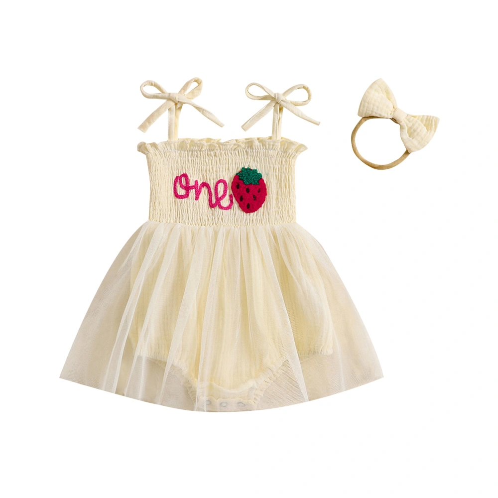 Baby Romper Dress Letter Strawberry Embroidery Romper with Headband