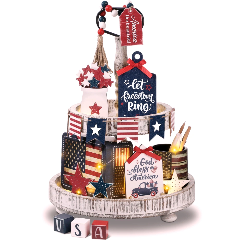 4th of July Tiered Tray Decor Patriotic Tiered Tray Decorations Set