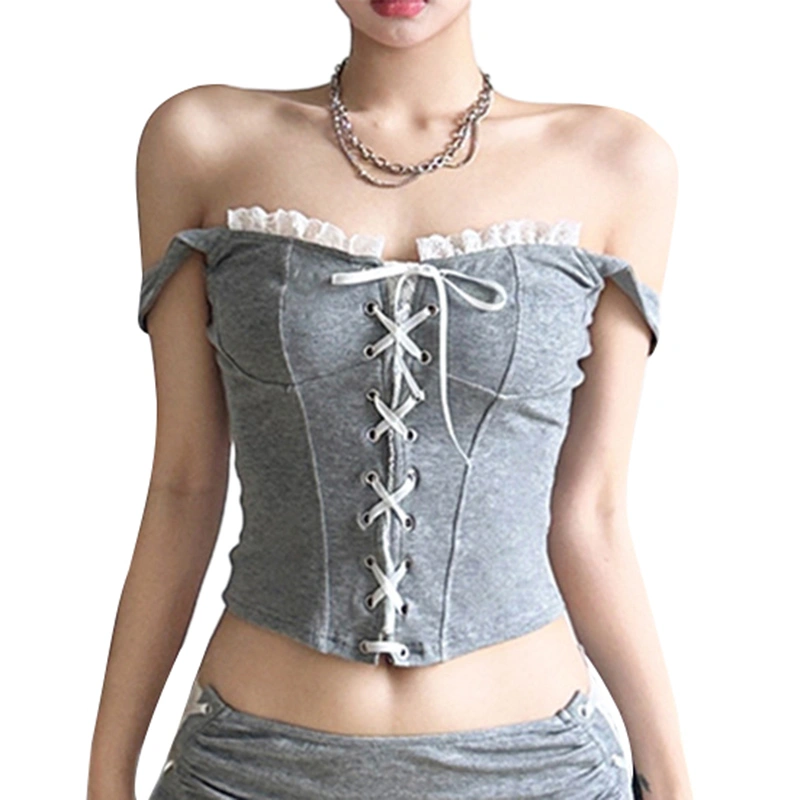 Women Camisole, Sleeveless Backless Lace Trim Tie-up Slim Summer Vest