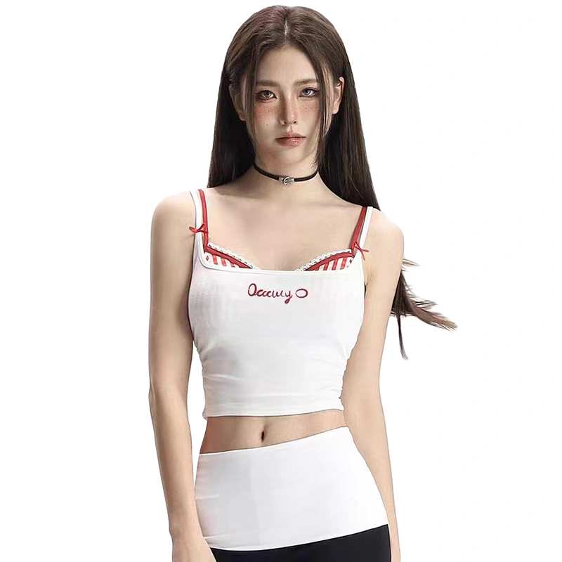 Women Crop Camisole Letter Plaid Print Spaghetti Strap Tank Tops