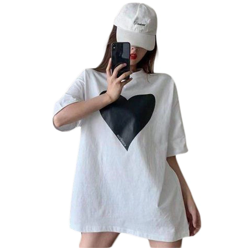 Women's Summer Loose Tops Heart Print Short Sleeve Casual T-Shirt