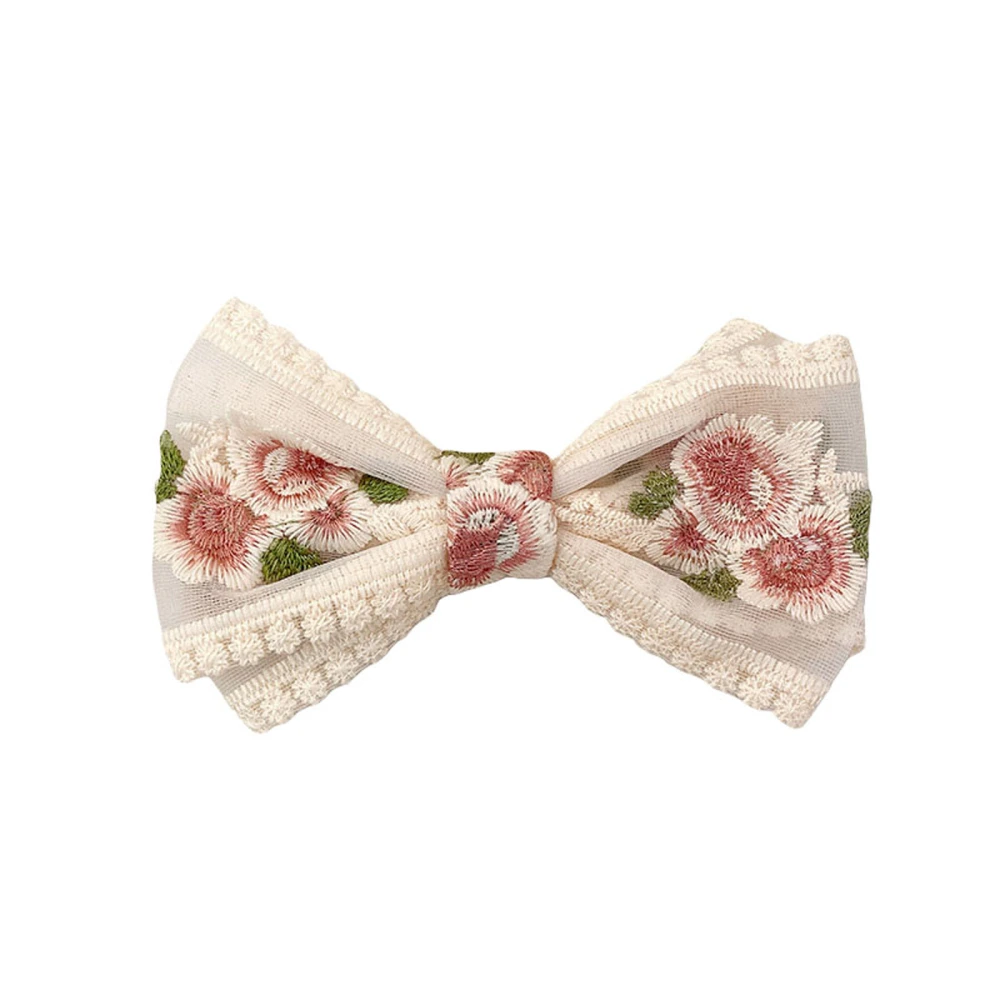 Women Bow Hair Clips Cute Floral Embroidered Mesh Hair Clips 