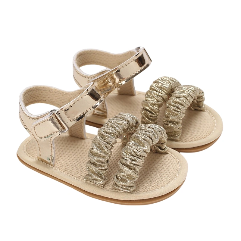 Baby Girl Sandals Ruched Open Toe Sparkly Princess Shoes for Summer