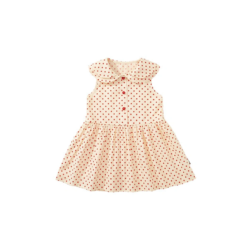 Girls Summer A Line Dress Sleeveless Doll Collar Dot Print Dress