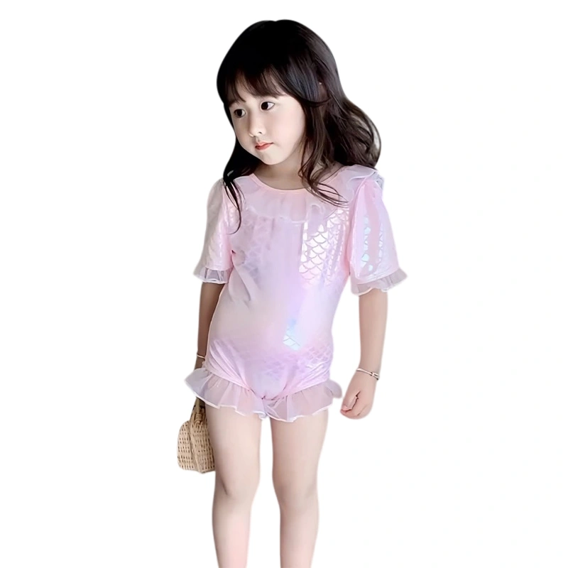 Toddler Girls Swimsuit Mermaid Fish Scale Print Ruffles Beachwear