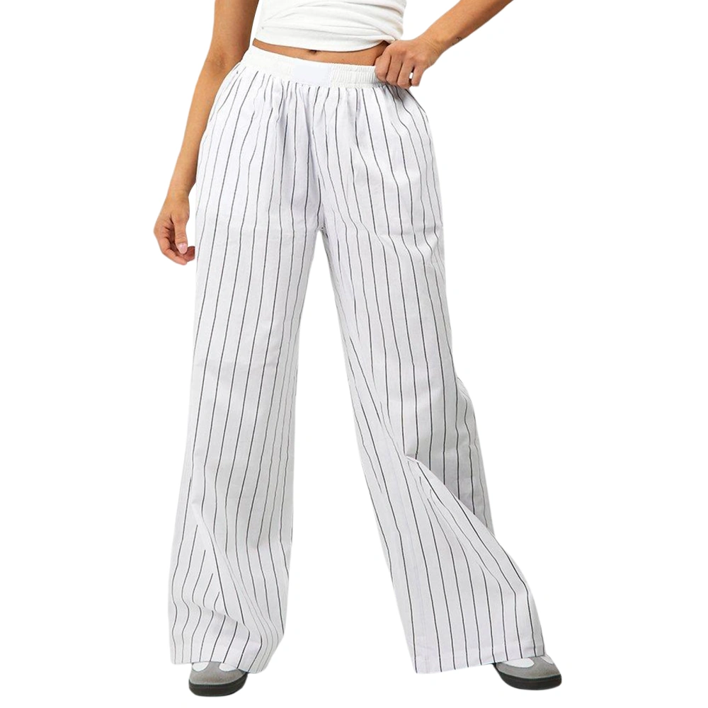 Women's Straight Wide Leg Pants Elastic Waist Striped Print Pants