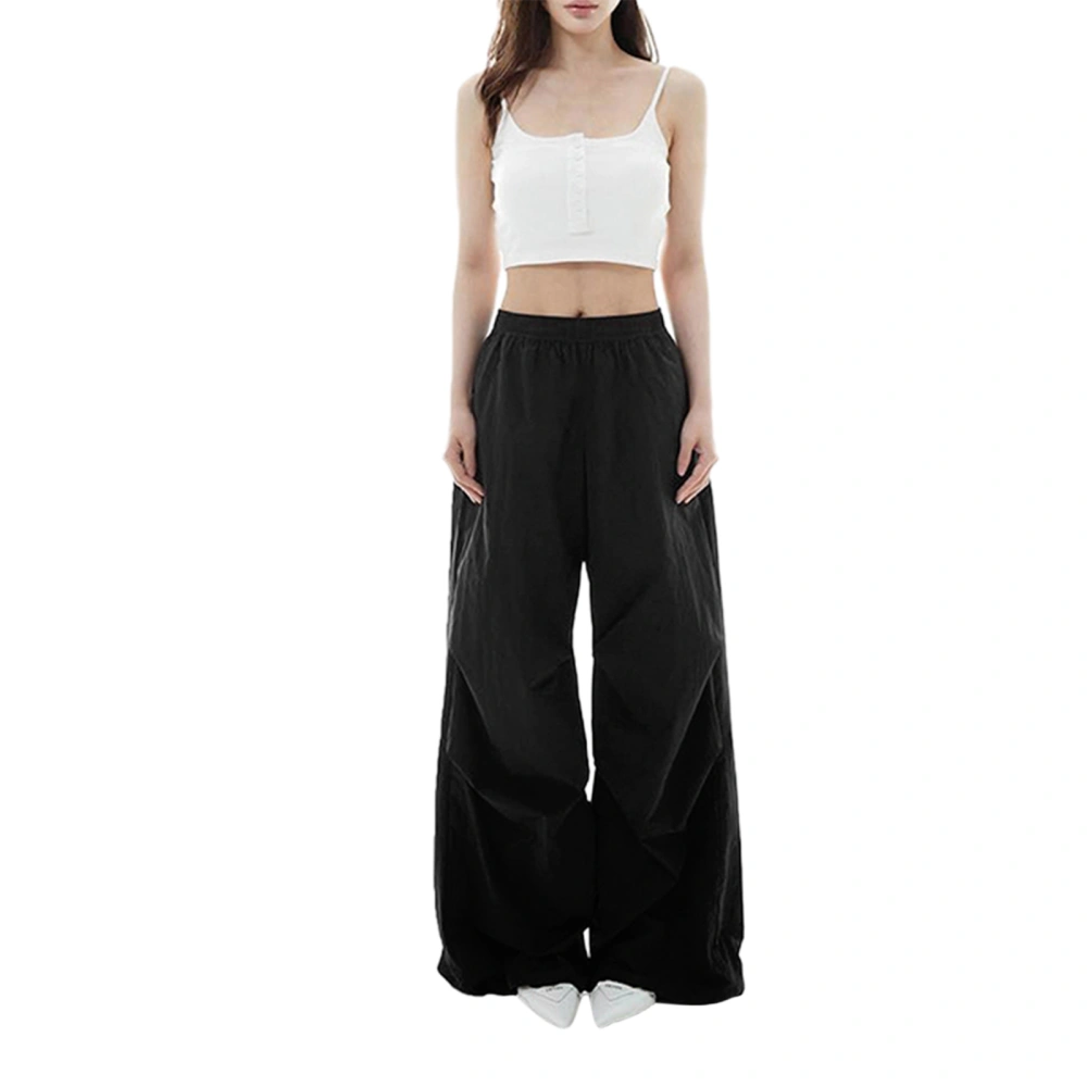 Womens Parachute Pants Frill Legs Elastic Waist Baggy Jogger Sweatpants