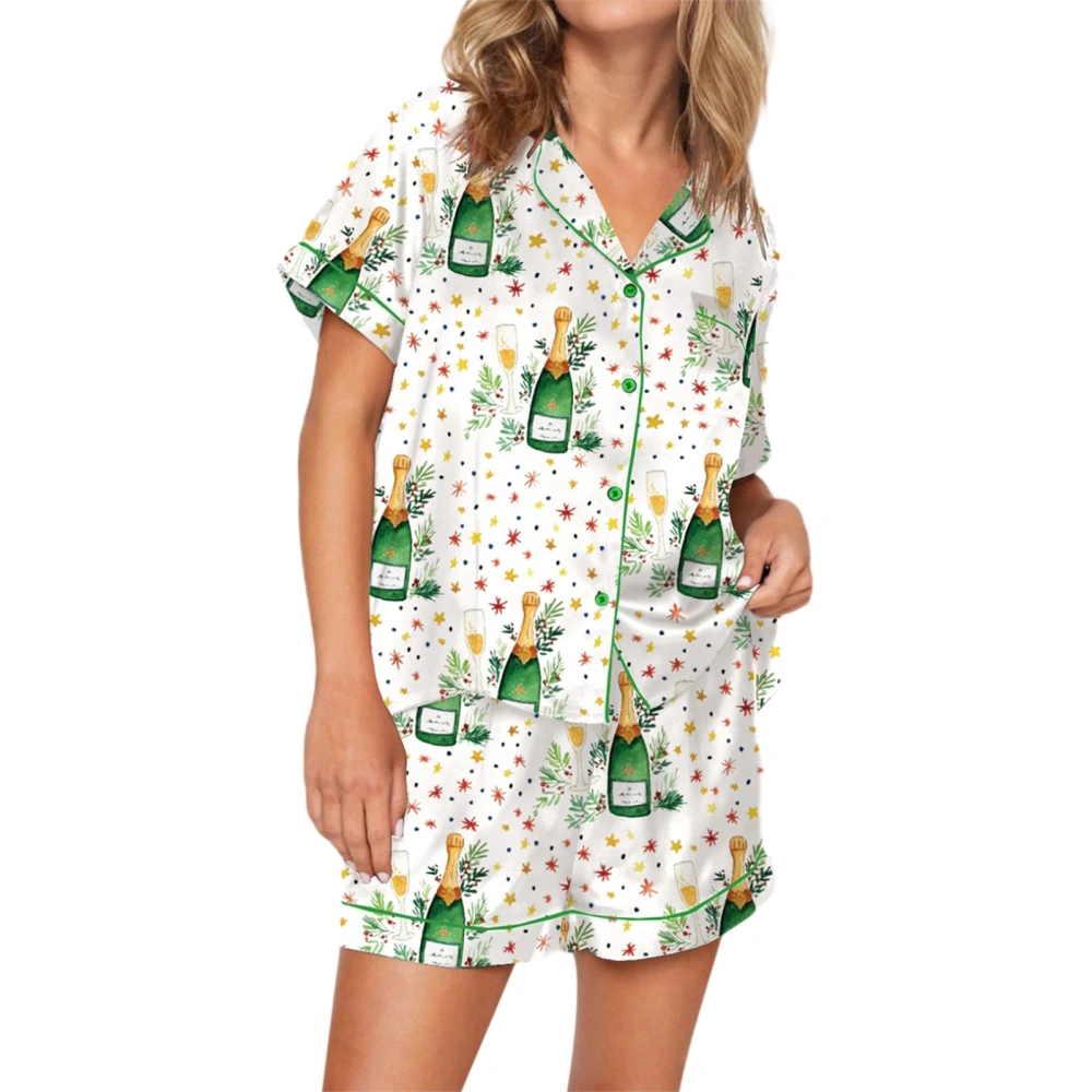 Women Pajama Set, Cocktail Butterfly Print Short Sleeve Shirt Shorts