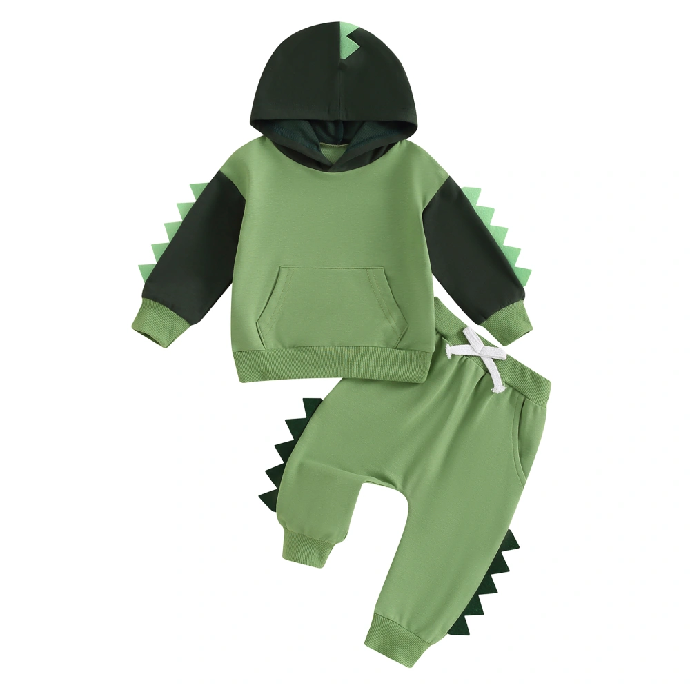 Toddler Boy Dinosaur Outfit, Contrast Color Long Sleeve Hoodie Pants 