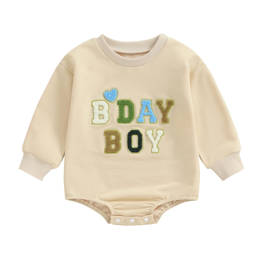 Baby Birthday Romper Long Sleeve Round Neck Letter Embroidery Bodysuit