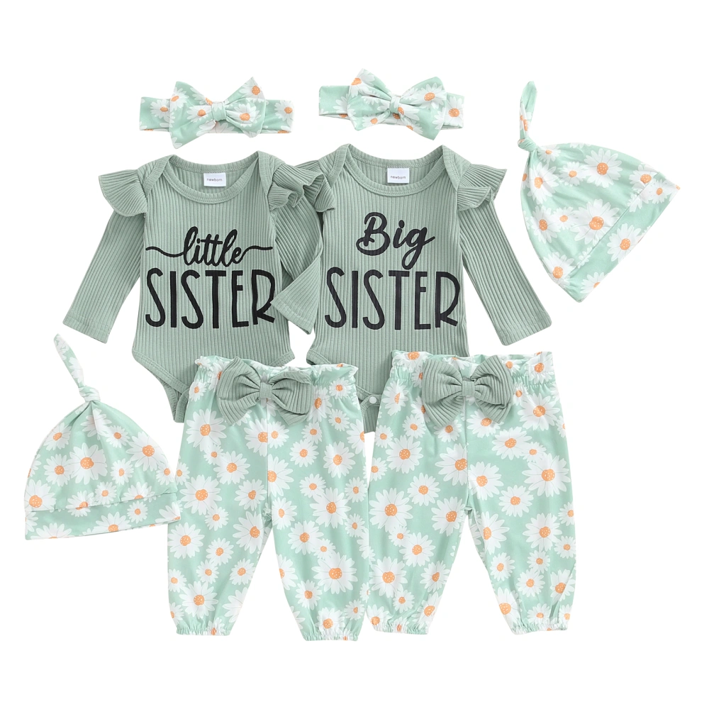 Baby Girls Twin Sets Letter Romper Daisy Pants Hat Headband Outfits