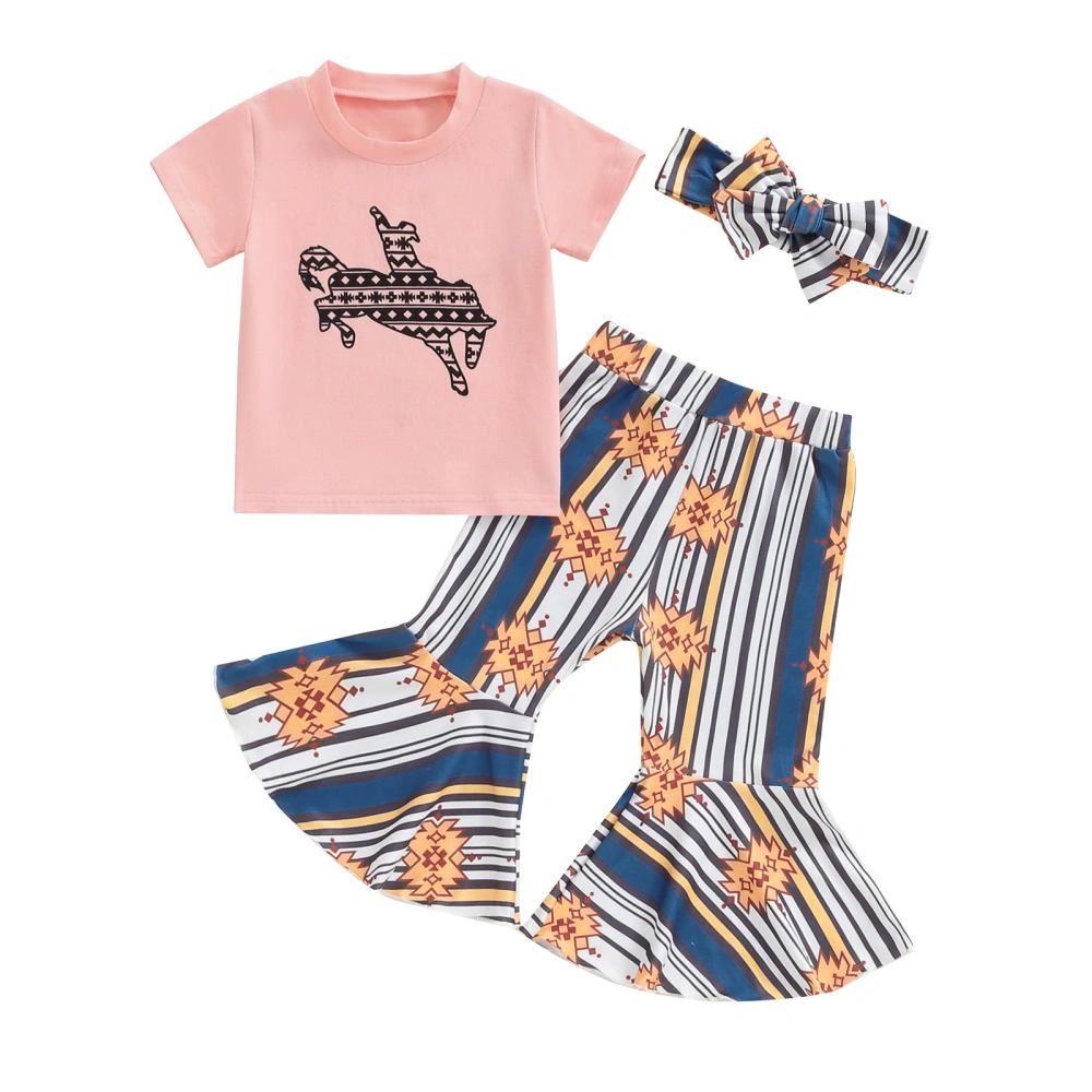 Girls Western Outfits Cow/Horse Print T-Shirt and Flare Pants Headband