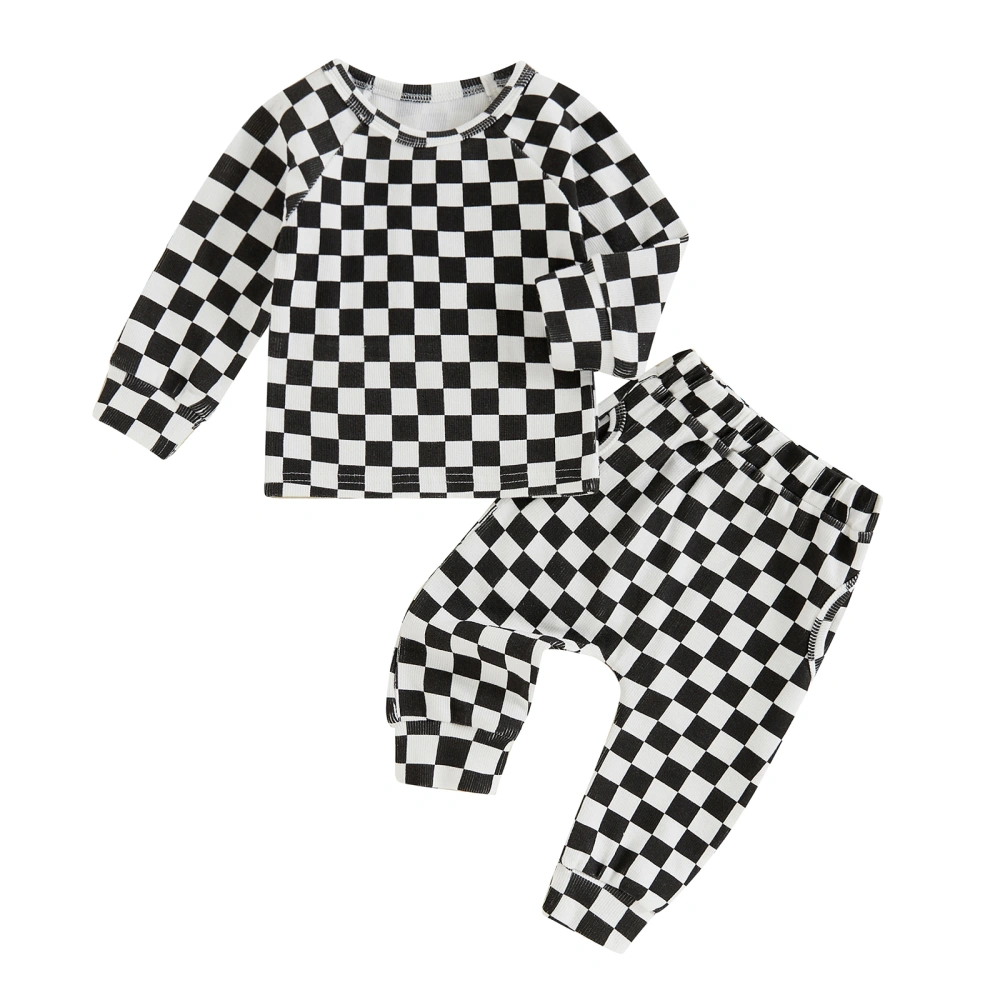 Boys Autumn Outfit Sets Long Sleeve Checkerboard Print Tops Pants