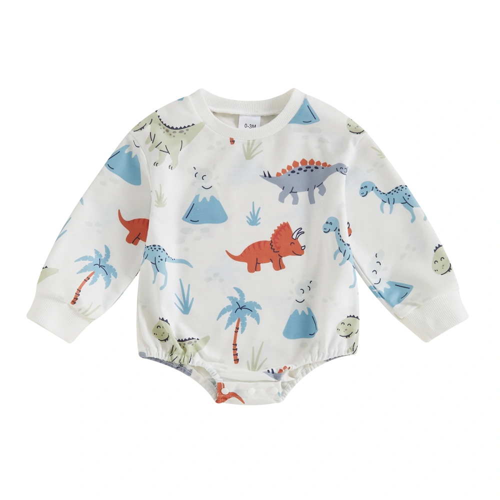 Baby Boys Dinosaur Print Romper Infant Long Sleeve Crew Neck Romper