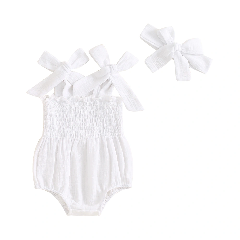 Baby Girl Summer Outfits Tie Shoulder Strap Romper with Headband