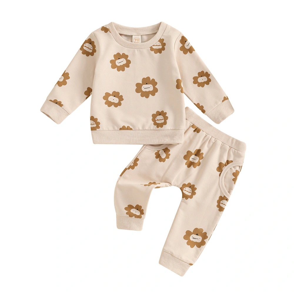 Baby Girl Halloween Outfits Pumpkin Flower Print Tops + Pants Set