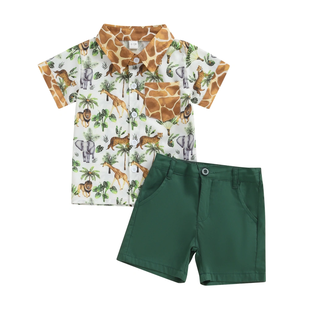 Toddler Boys Summer Outfits Animals Print Shirts Tops Shorts