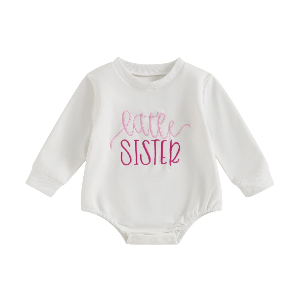 Baby Girls Romper, Long Sleeve Crew Neck Embroidery Letters Bodysuit