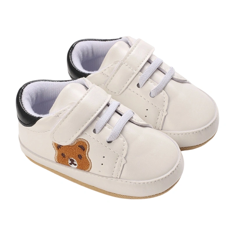 Toddler Boy PU Sneakers Casual Bear Embroidery Soft Sole Baby Flats 