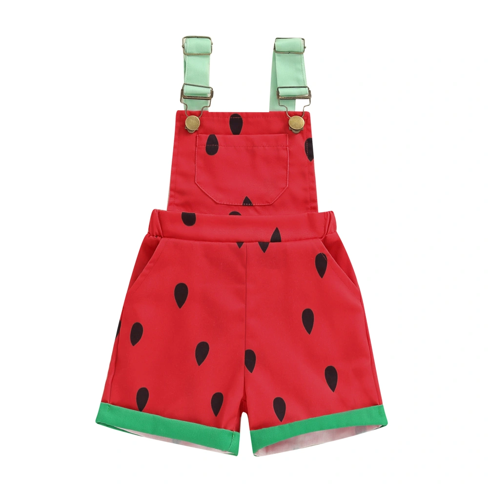 Little Girl Watermelon Overalls Square Neck Shorts Jumpsuit for Summer