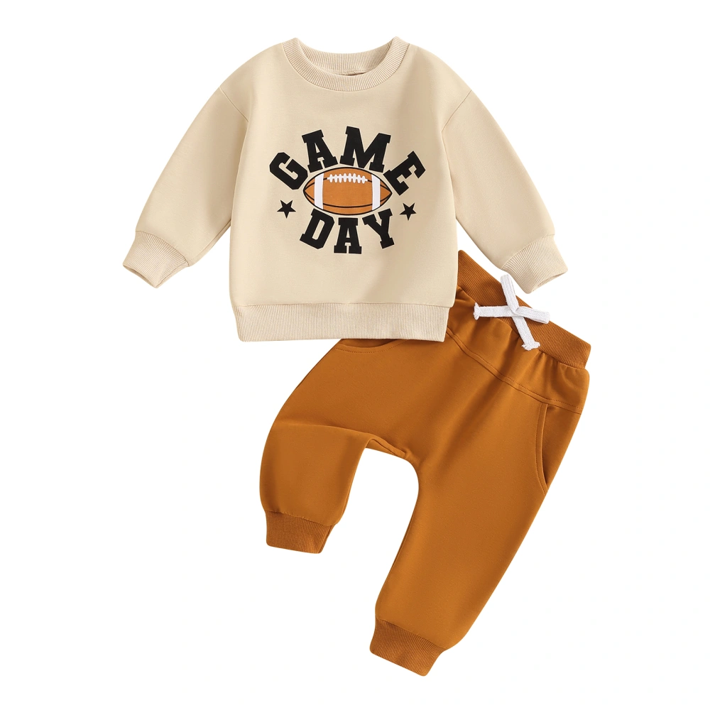 Boy Fall Clothes Football Print Long Sleeve Sweatshirt Solid Pants