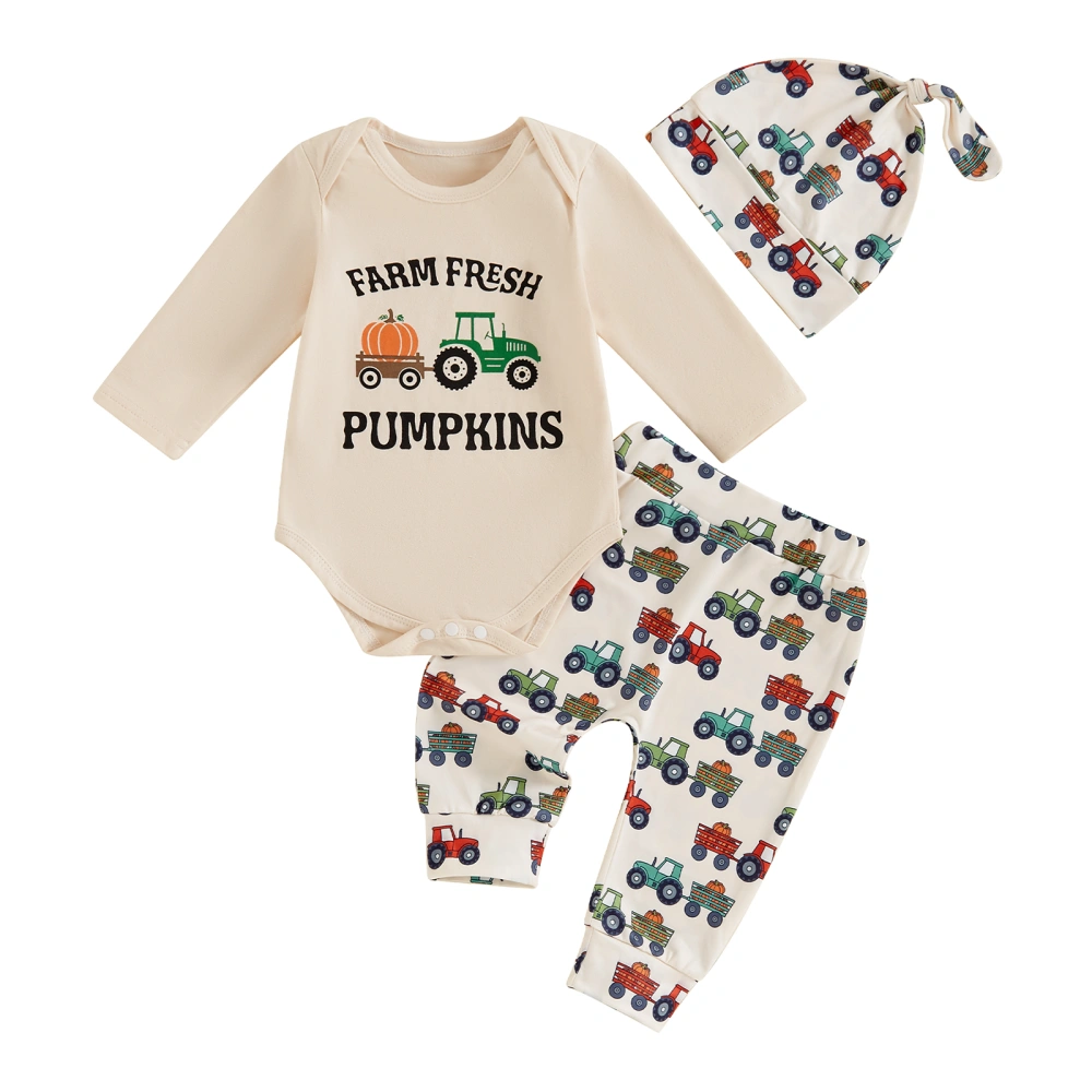 Baby Boy Set Tractor Letter Print Romper Long Trousers Hat Outfit