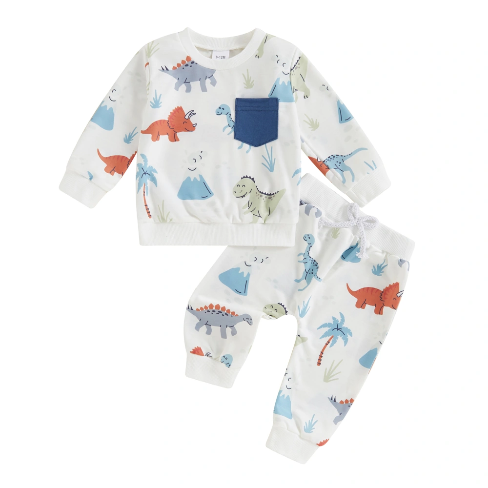 Boys 2-piece Outfit, Dinosaur Print Long Sleeve Sweatshirt Pants