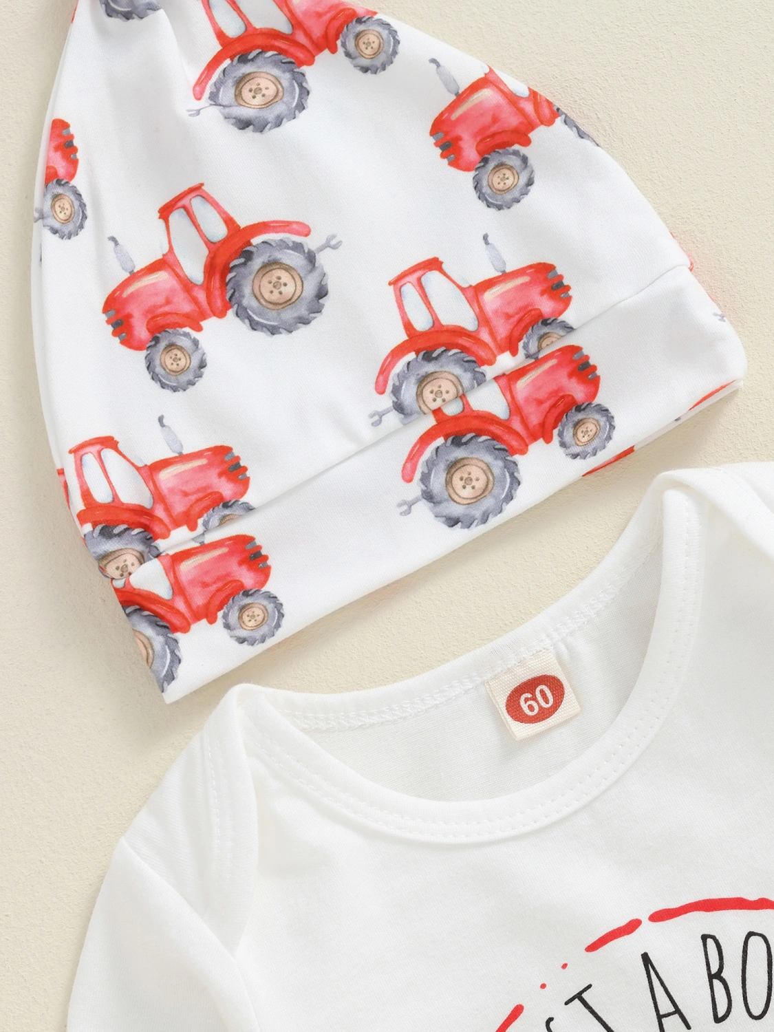 Baby Boy Fall Outfit Tractor Print Rompers and Elastic Pants Hat Set