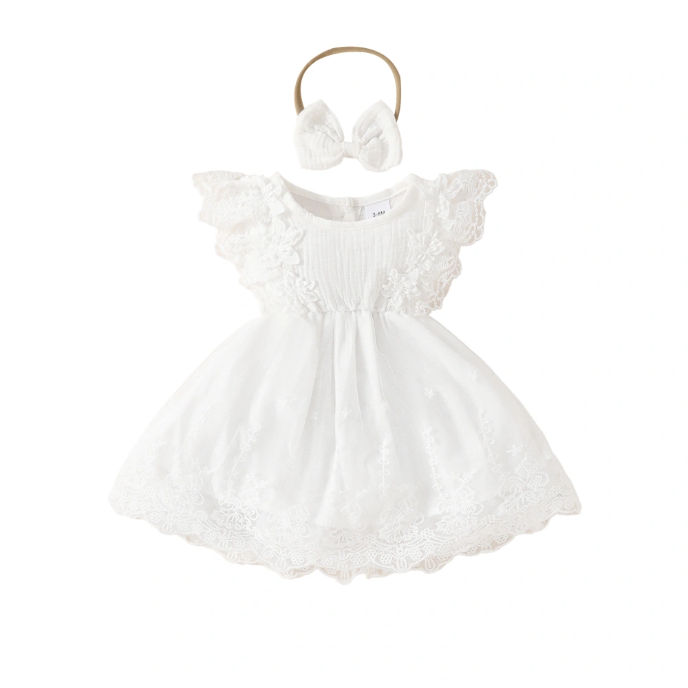 Baby Girl Outfit, Fly Sleeve Lace Patchwork Princess Dress Headband