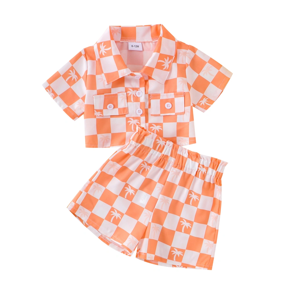 Toddler Summer Outfits Checkerboard Short Sleeve Lapel T-Shirt Shorts