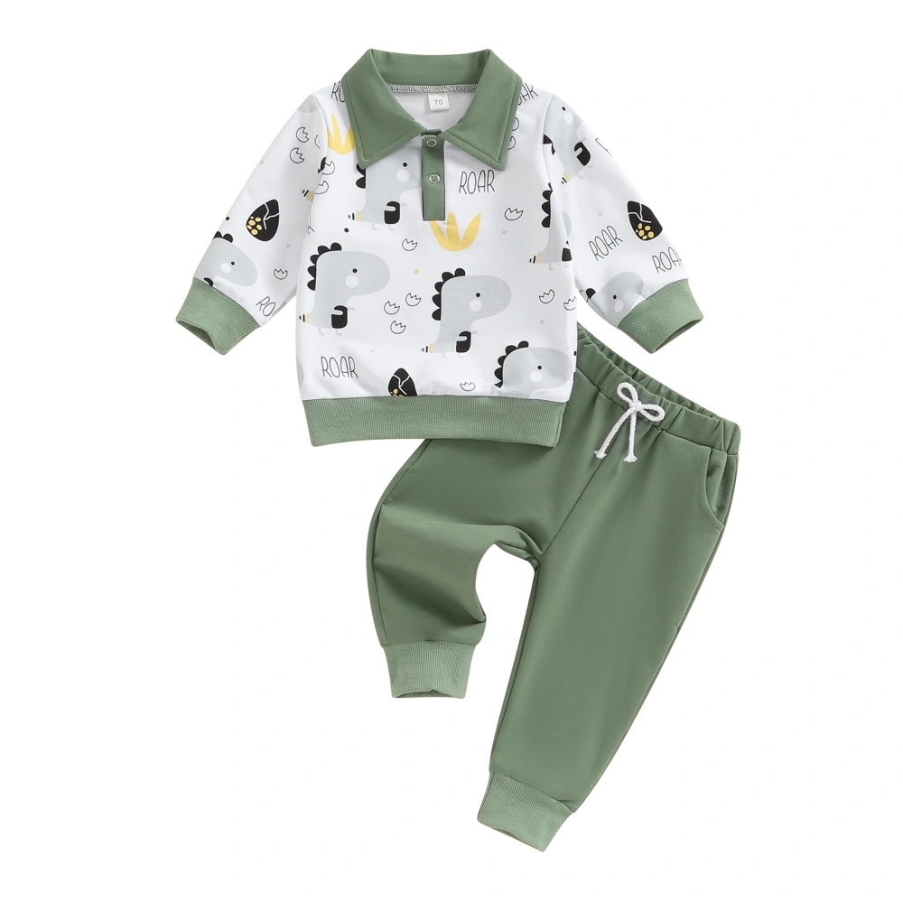 Boy 2PCS Outfit Sets Long Sleeve Dinosaur Print Tops Solid Color Pants