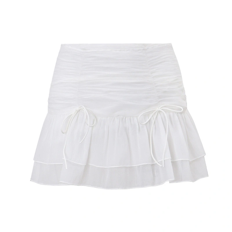 Women Summer Cute Skirt Casual Drawstring Ruched A-Line Mini Skirt