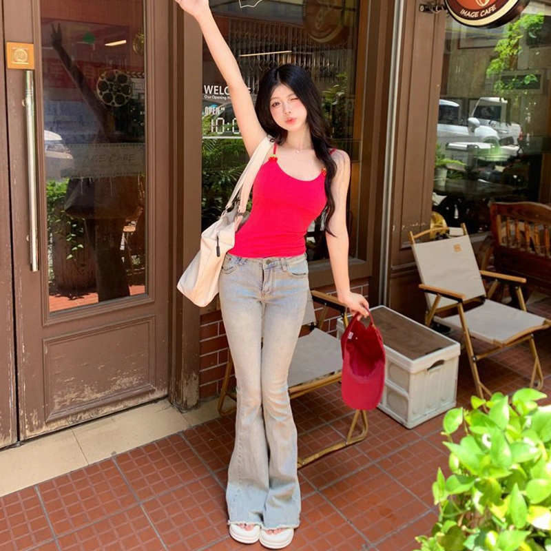 Women Crop Camisole Slim 3D Cherry Strawberry Spaghetti Strap Tops