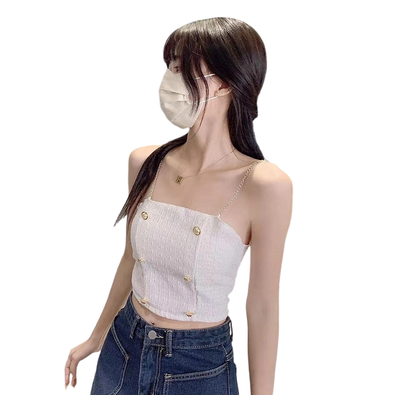 Women Camisole, Sleeveless Tops Chained Pleated Slim Fit Summer Vest