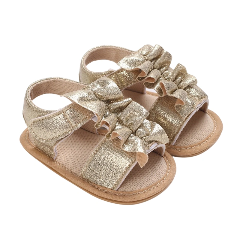 Baby Girl Sandals, PU Leather Non-slip Shiny Pleated Summer Flats