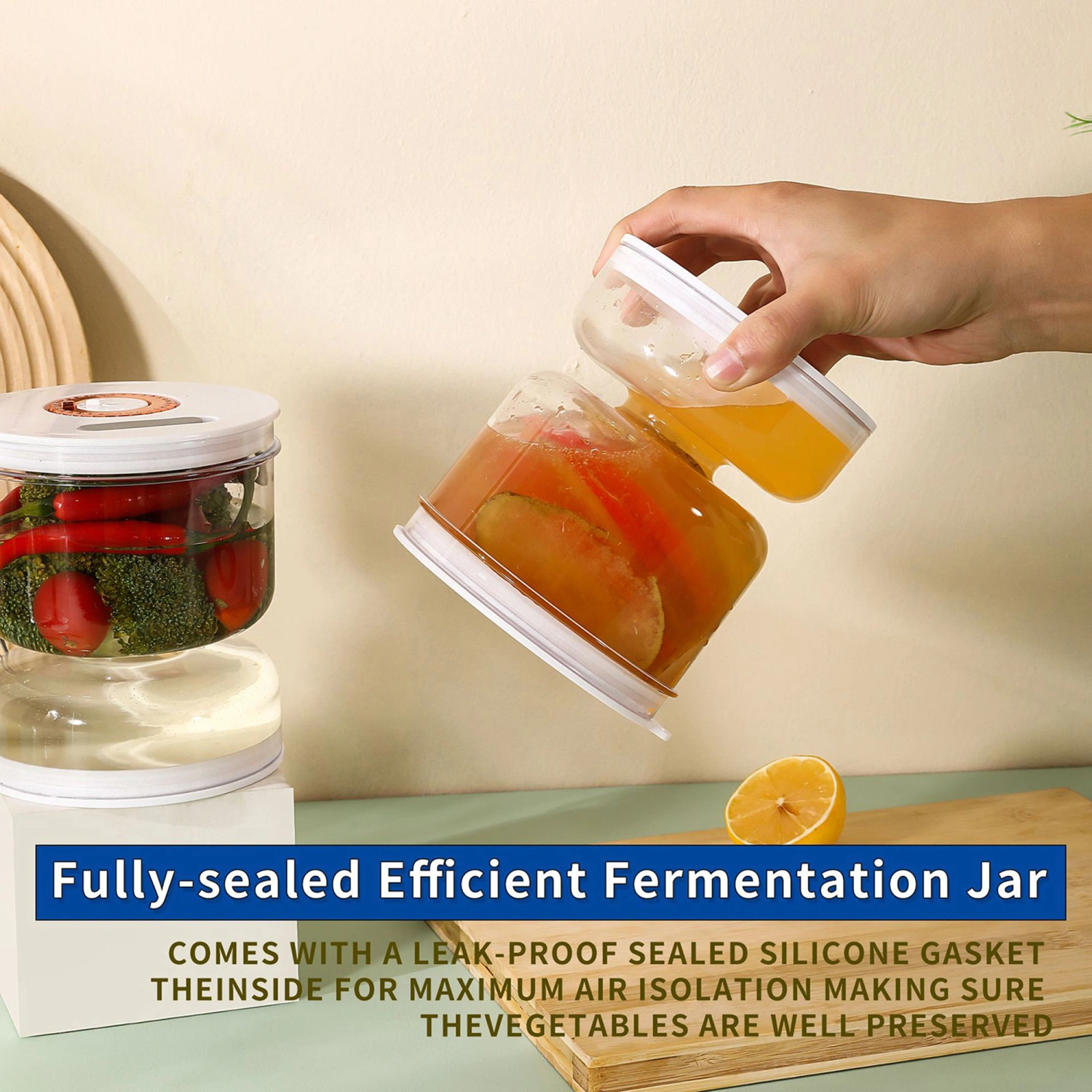 Pickle Jar with Strainer Flip Fermentation Crock with Exhaust Hole