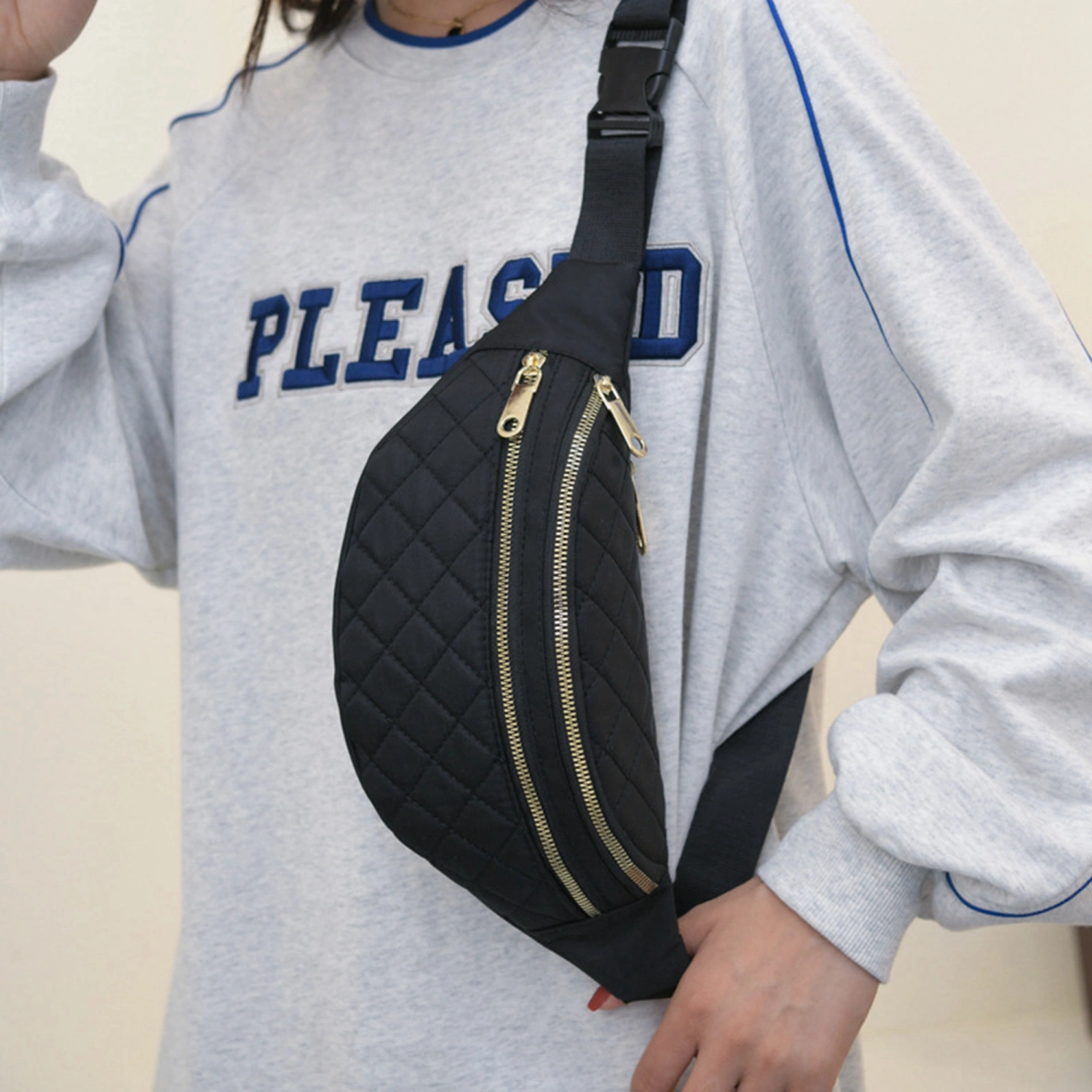 Women Men Waist Bag, Adjustable Plaid Outdoor Crossbody Fanny Pack