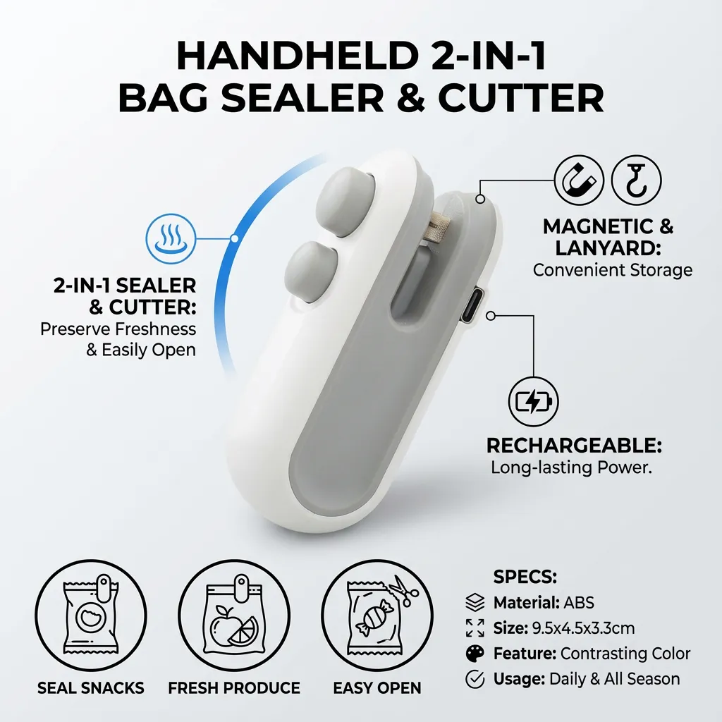 Handheld Bags Sealer 2 in 1 Sealer and Cutter Rechargeable Resealer