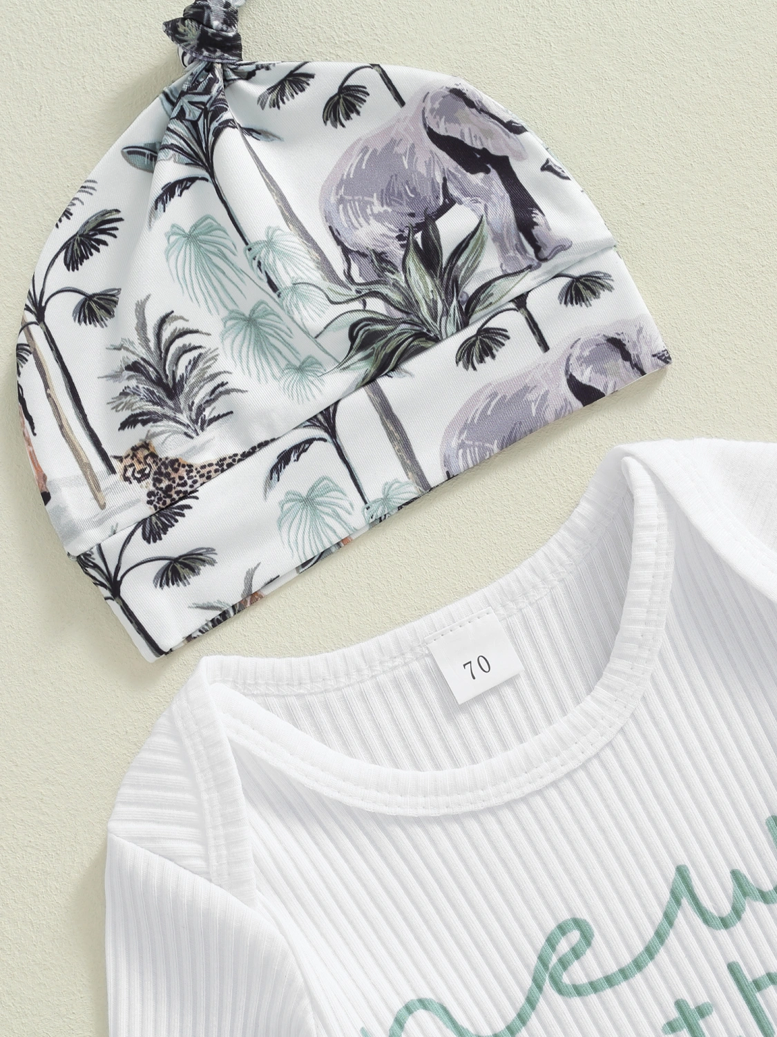 Baby Boy Fall Outfit Tropical Print Rompers and Pants Beanie Hat