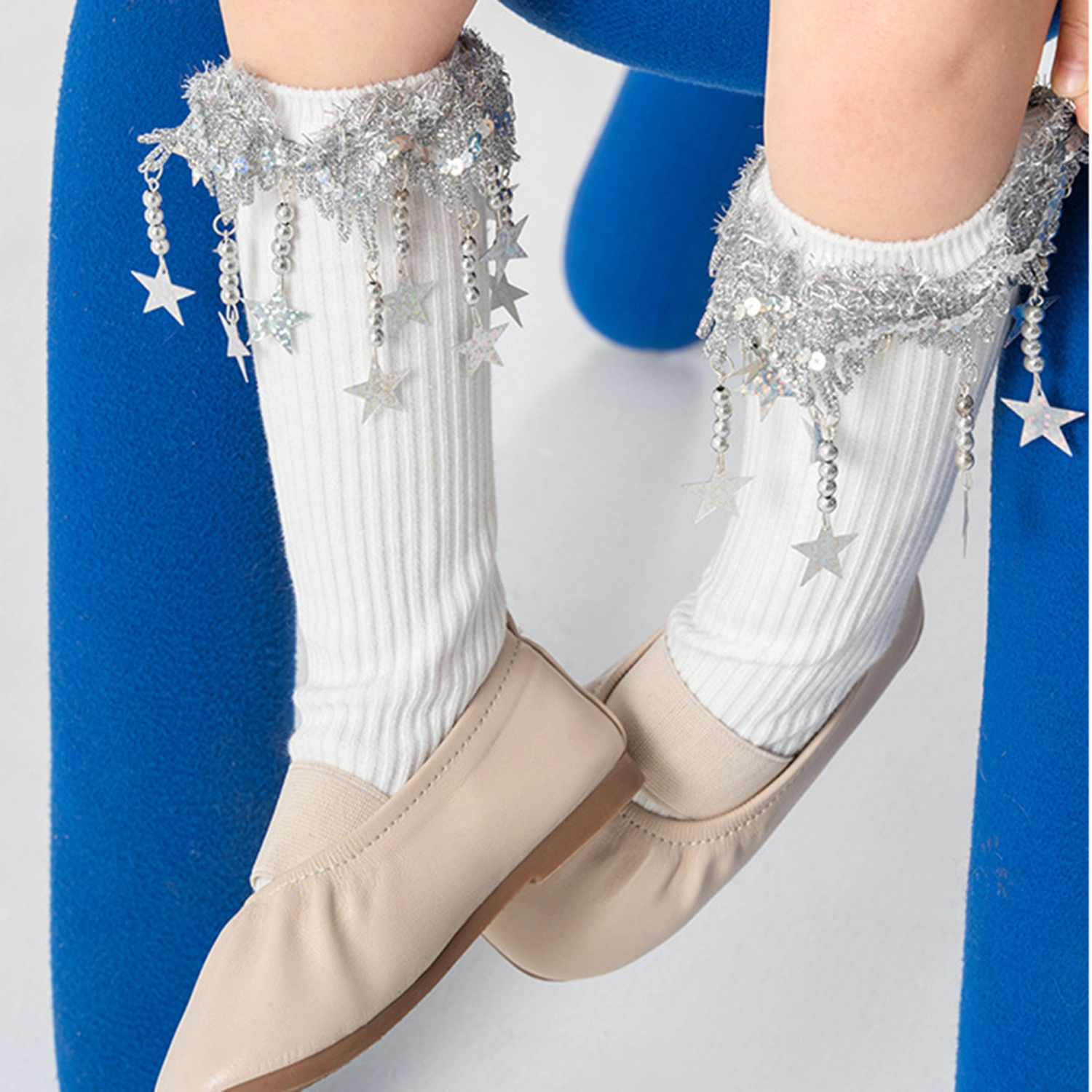 Kids Girls Knee High Socks Star Embellished Toddler Seamless Socks