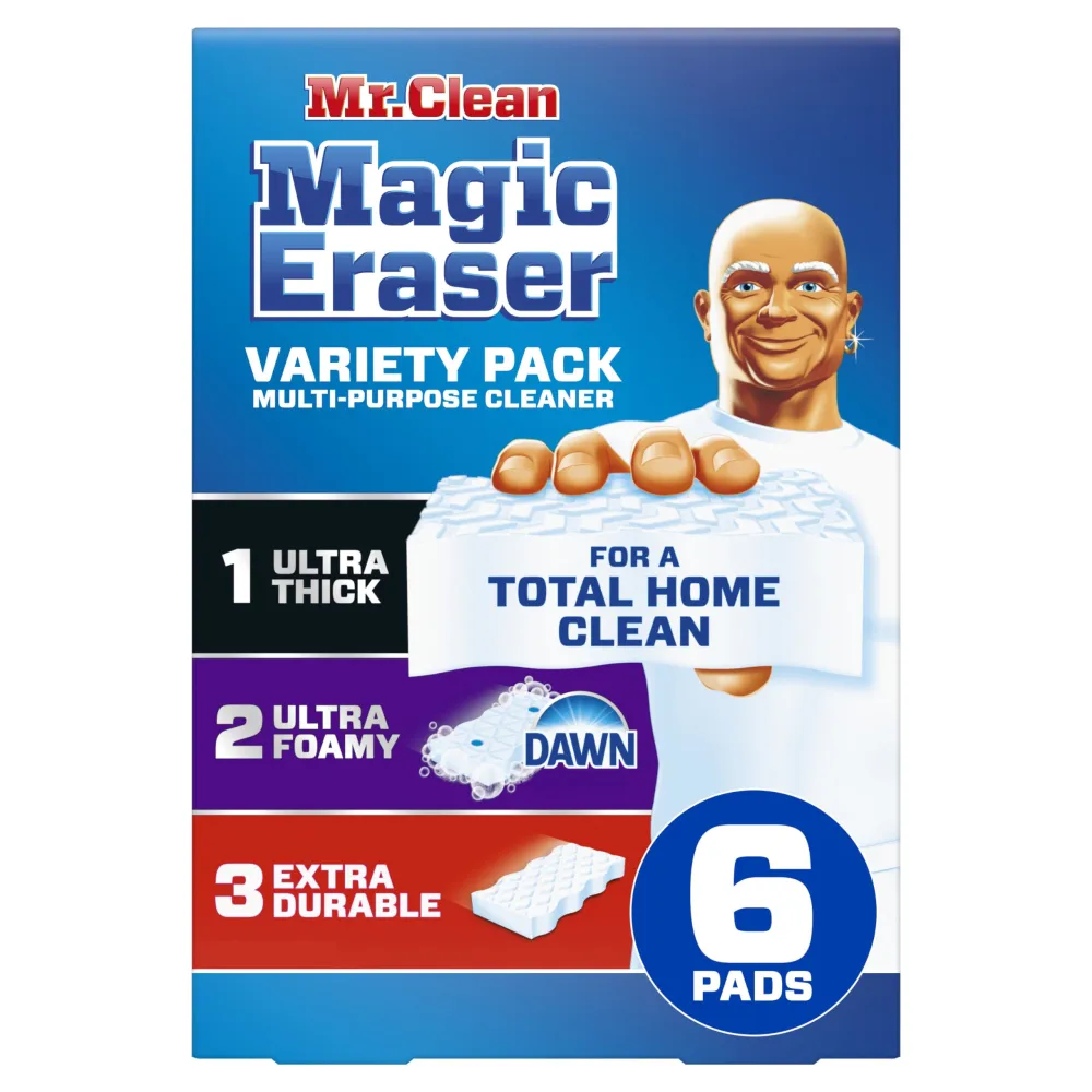 Mr. Clean Magic Eraser Variety Pack with Ultra Thick, Ultra Foamy, and Extra Durable Multi Purpose Cleaner, Magic Eraser Sponge Multi Surface Cleaner, 6ct