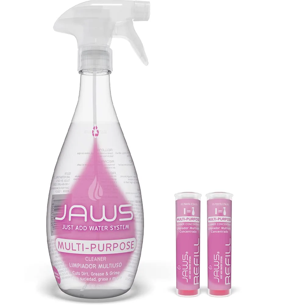 JAWS Multi-Purpose Cleaner Kit - 25 oz Refillable Bottle, 2 Lavender Scented Refills, Ideal for Bathrooms, Kitchens, Floors, and More