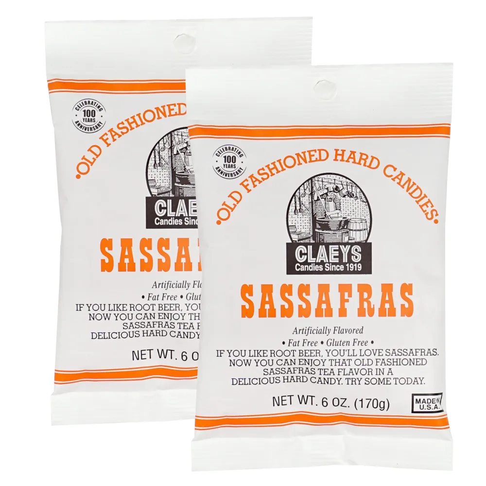 Claeys Sanded Sassafras Drops, 6 Oz Bag - 2 Pack, Hard Sour Candy