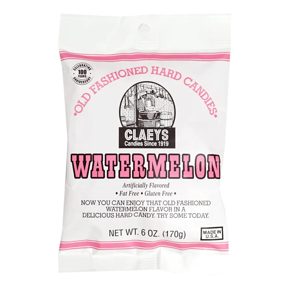 Claeys Sanded Watermelon Drops, 6 Oz Bag - 1 Pack, Hard Sour Candy, Watermelon Flavored Candy