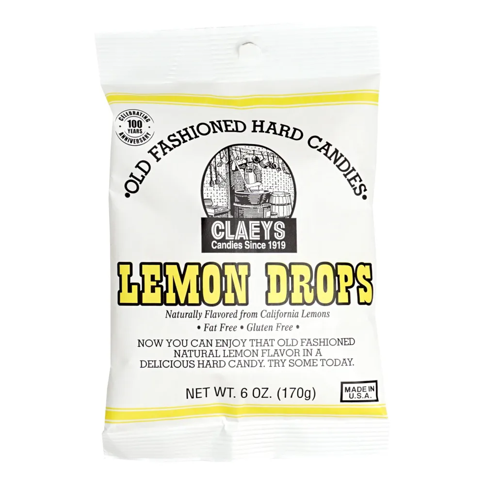 Claeys Sanded Lemon Drops, 6 Oz Bag - 1 Pack, Hard Sour Candy, Lemon Flavored Candy